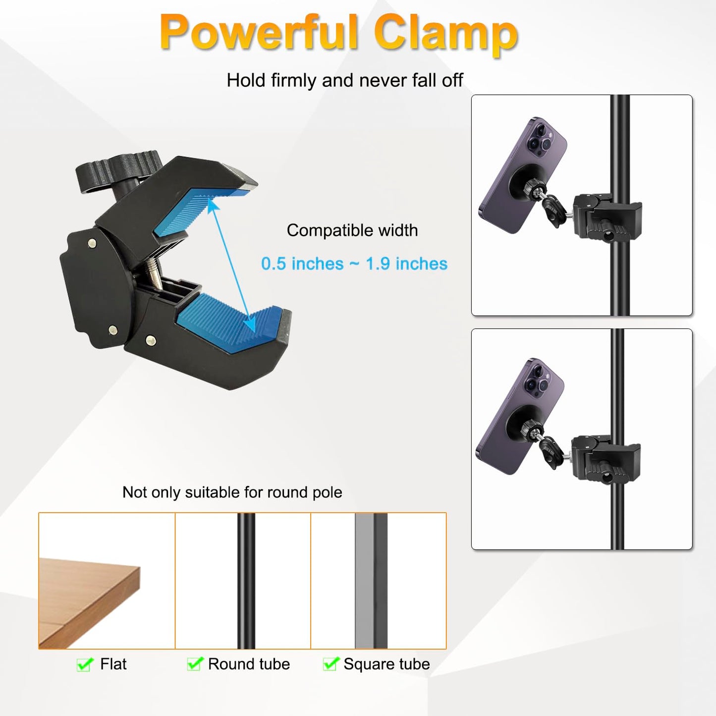 Khazylorr Mic Stand Phone Holder, for MagSafe Clamp Mount Phone Holder Handlebar, 360° Swivel Magnetic Microphone Stand Phone Mount Clip for iPhone 16
