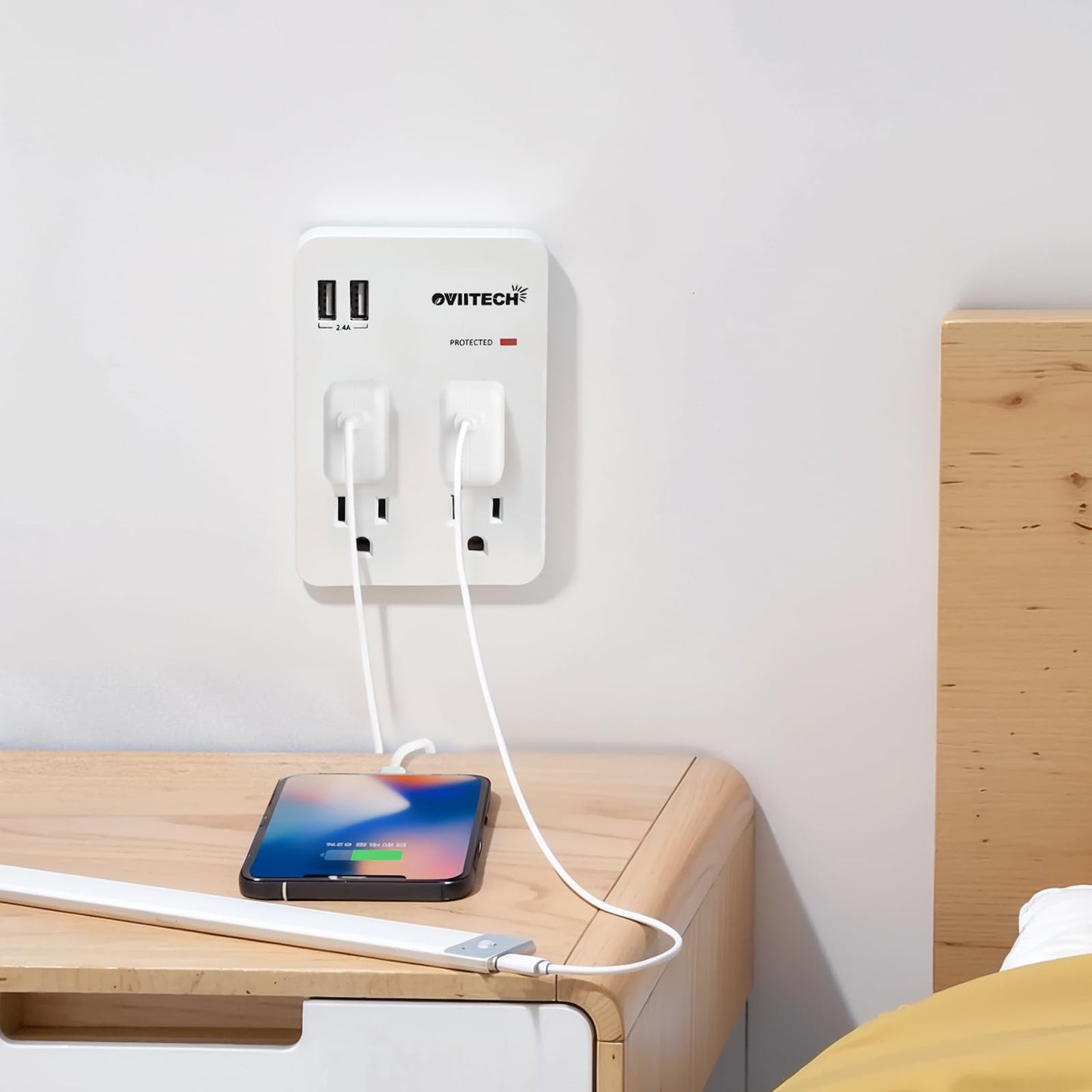 Oviitech Multi-Functional Wall Mount Outlet,Surge Protector,OviiTech 4-Outlet with USB 2.4A Charging Ports Socket Outlets Adapter,1875 W,750