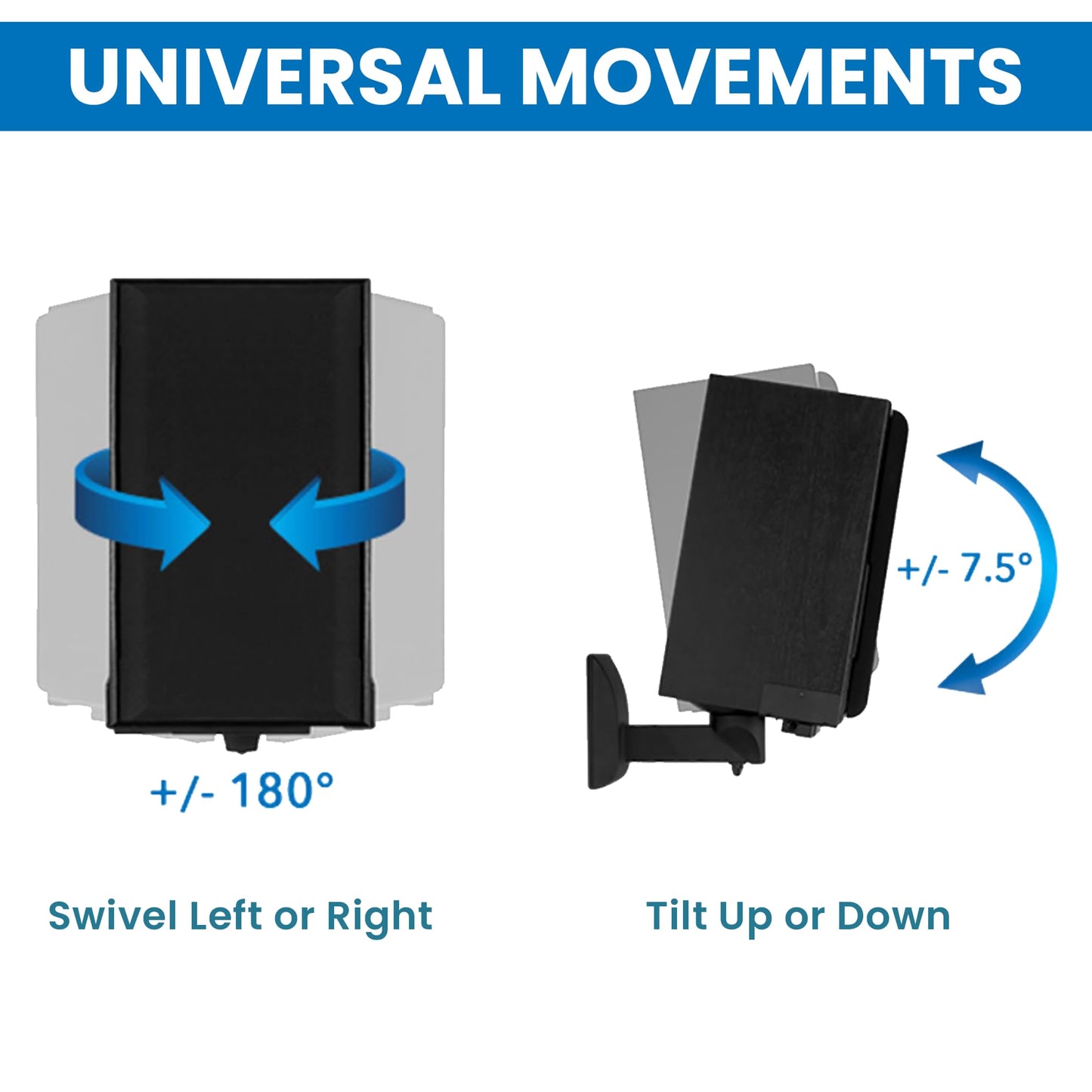 Mount-It! Bookshelf Speaker Wall Mount, Pair of Universal Side Clamping Speaker Shelf Wall Mounting Brackets for Large or Small Speakers, 2 Full