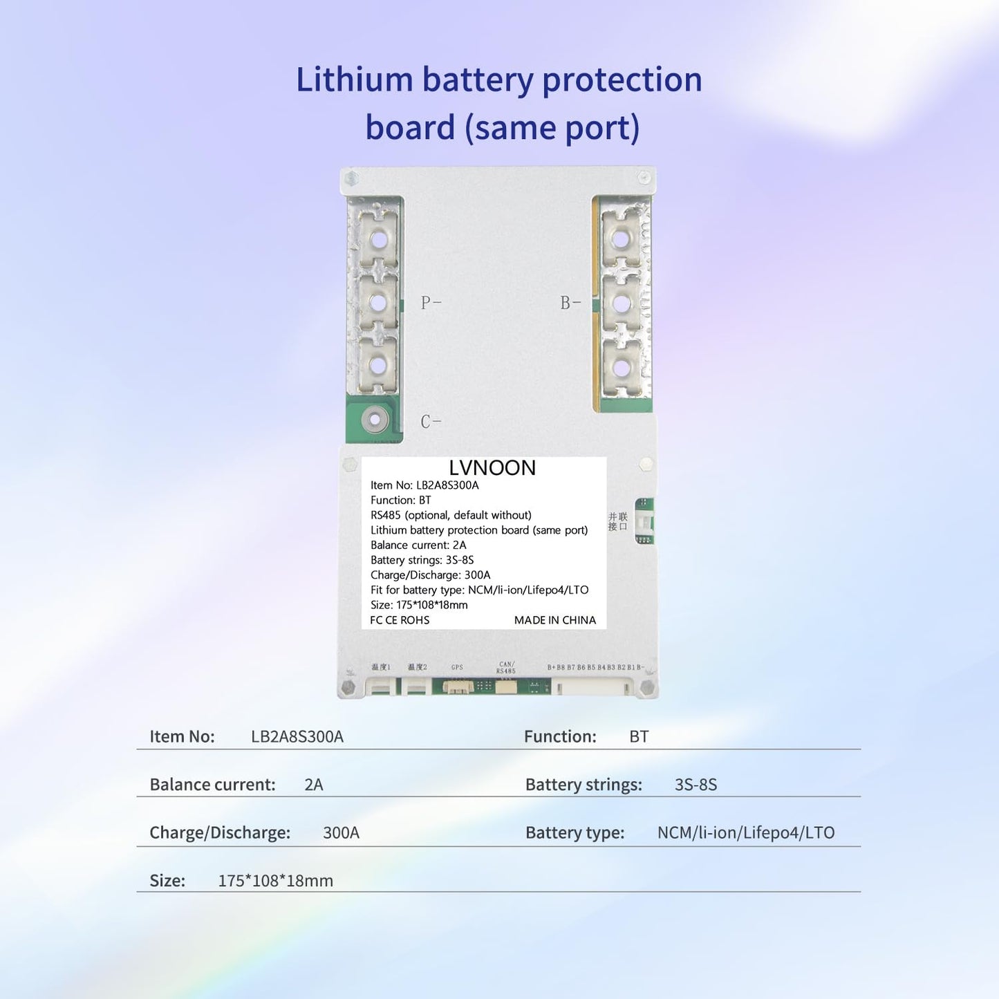 LVNOON LB2A Smart Active Balancer BMS for Li-ion NCM LFP LiFePo4 LTO Battery Management System 3S 4S 5S 7S 8S 300A with APP Control 12V 24V (3-8S…