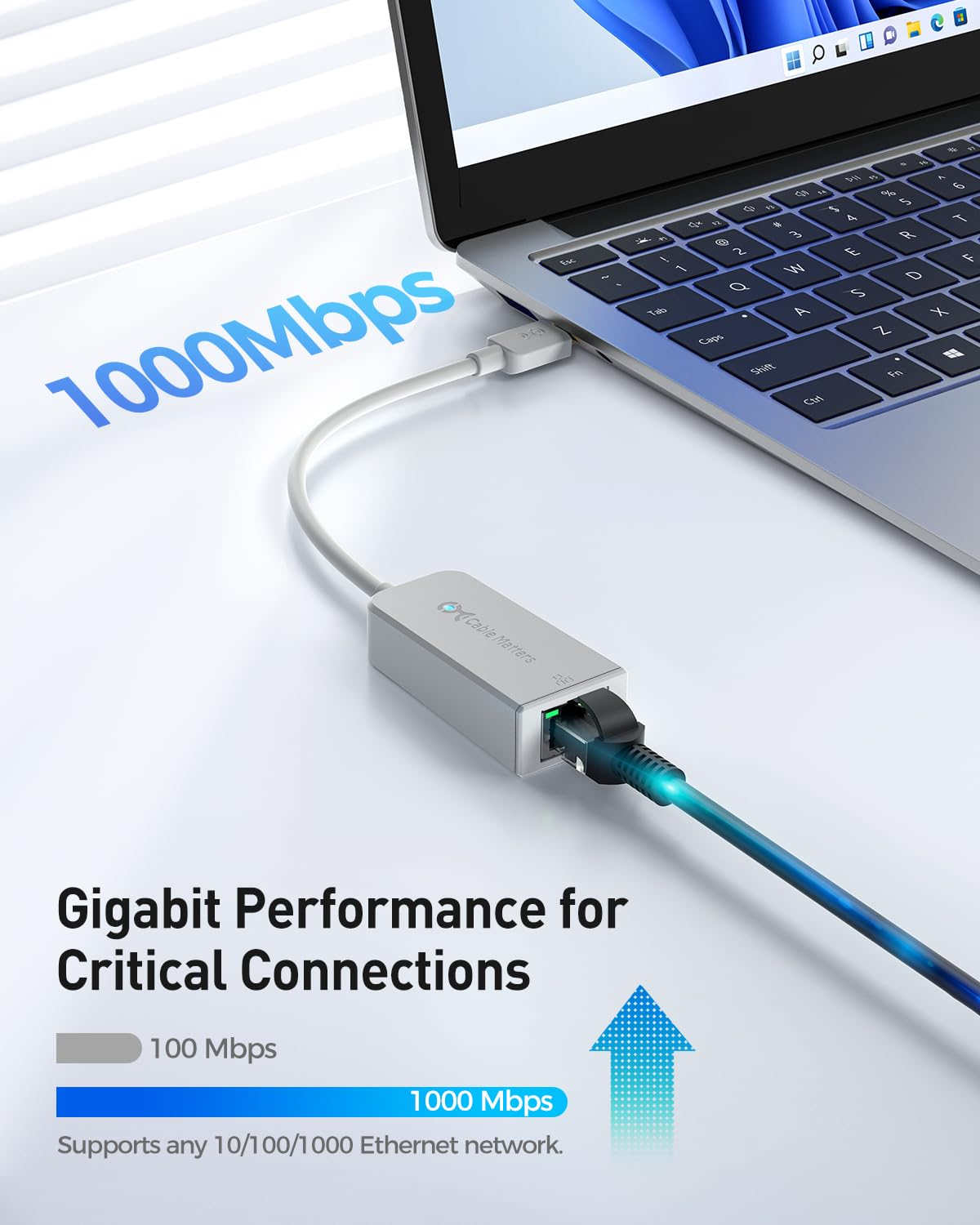 Cable Matters USB C to Ethernet Adapter, Gigabit Ethernet to USB C, Gray