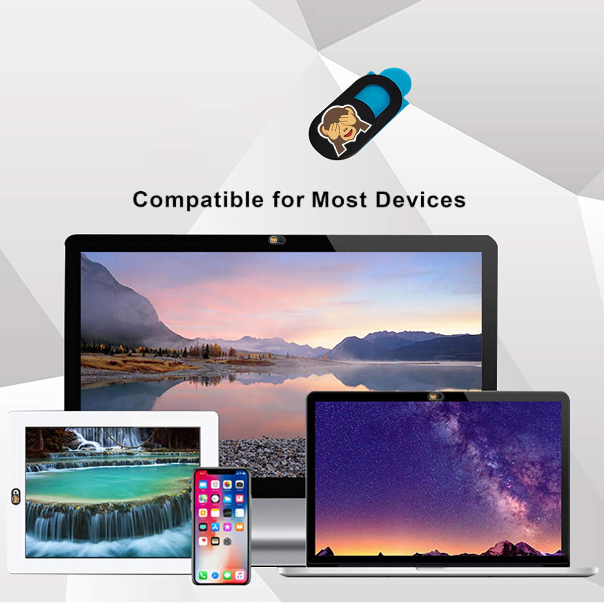 SIREG Webcam Cover Slide Ultra Thin - Cute Monkey Web Camera Cover fits Laptop,Tablet, Computer, Smartphone,Protect Your Privacy and Security,Strong