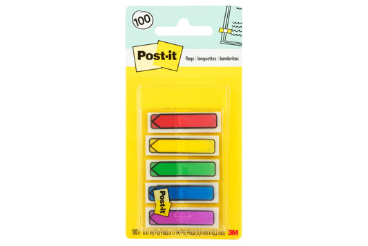 Post-it Arrow Flags, 0.47 x 1.7 in, Primary Colors, 1 Dispenser, 100 Flags