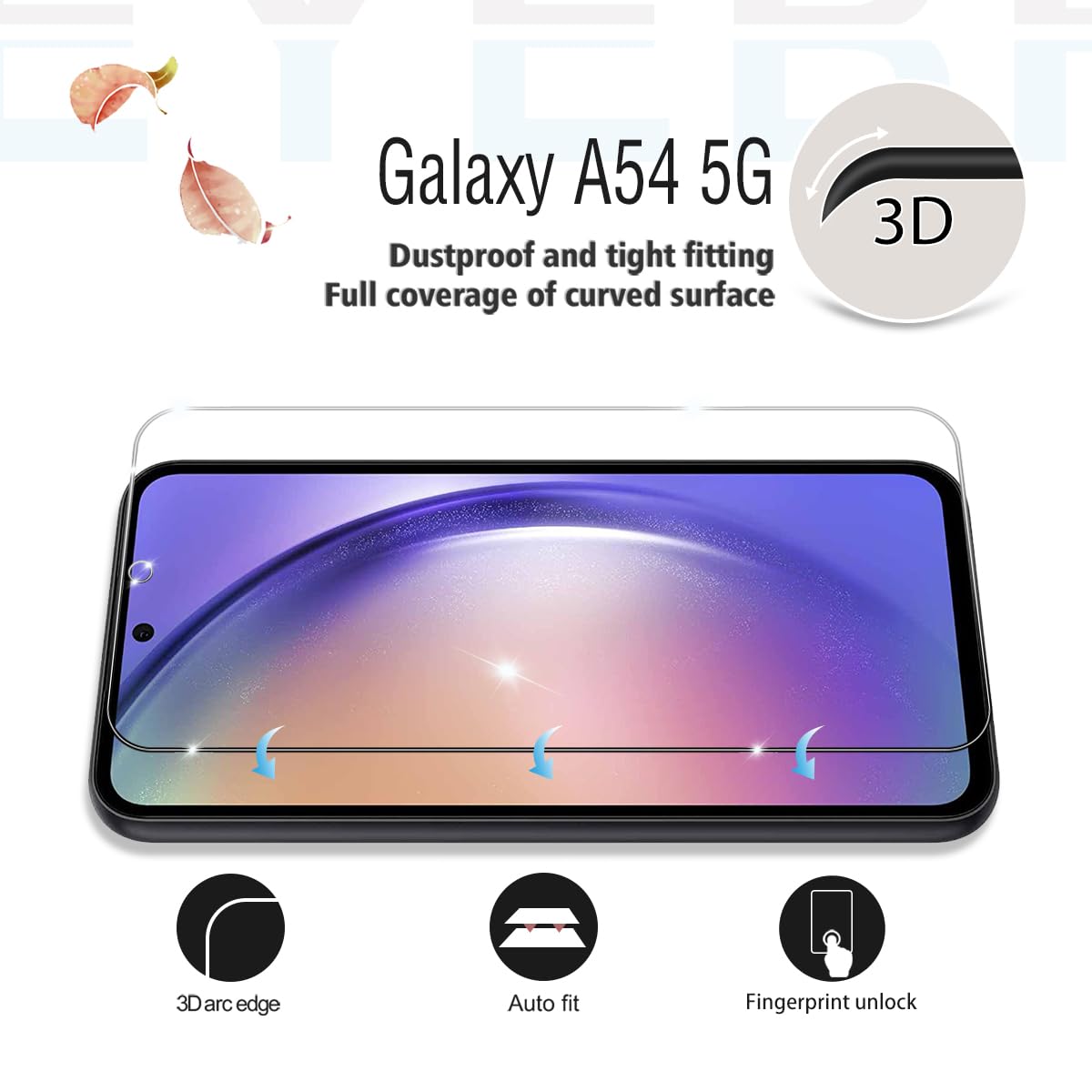 YEYEBF Galaxy A54 HD Clear Tempered Glass Screen Protector + Camera Lens Protectors, [2+2 Pack] [3D Glass] [Anti-Glare] [Bubble-Free] Screen Protector