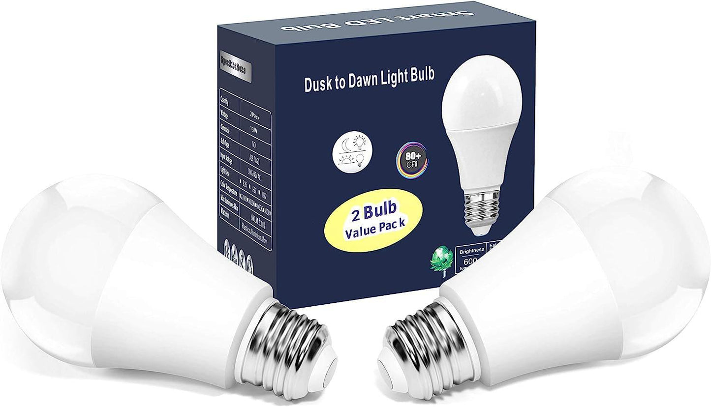 Torkase Outdoor Sensor Light Bulbs- No Timer Required, 13W(100W Equivalent), 6000K Cool White, E26 A19 Automatic Sensor LED Bulbs, Built-in Photocell