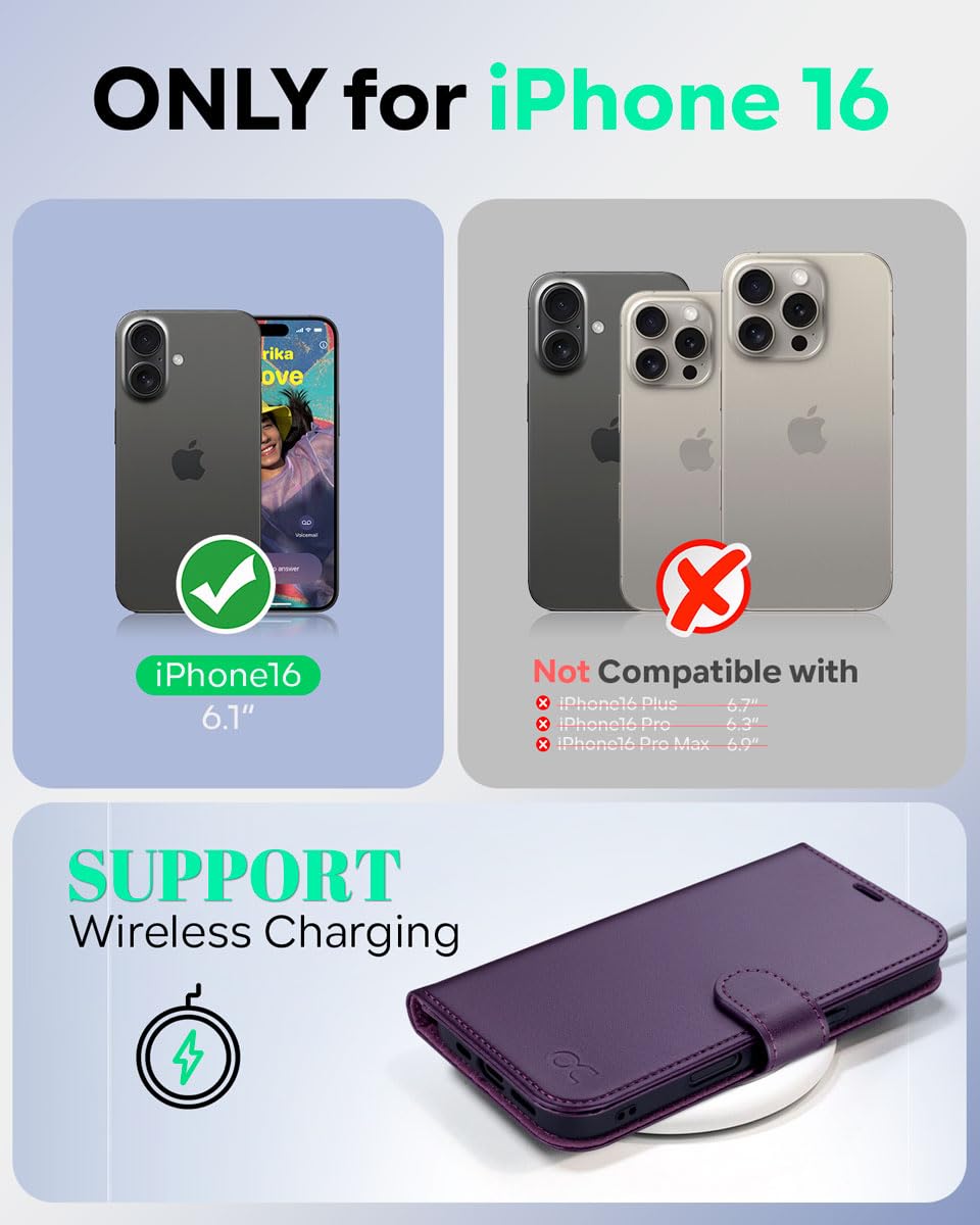 OCASE Compatible with iPhone 16 Wallet Case, PU Leather Flip Folio Case with Card Holders RFID Blocking Kickstand [Shockproof TPU Inner Shell] Phone