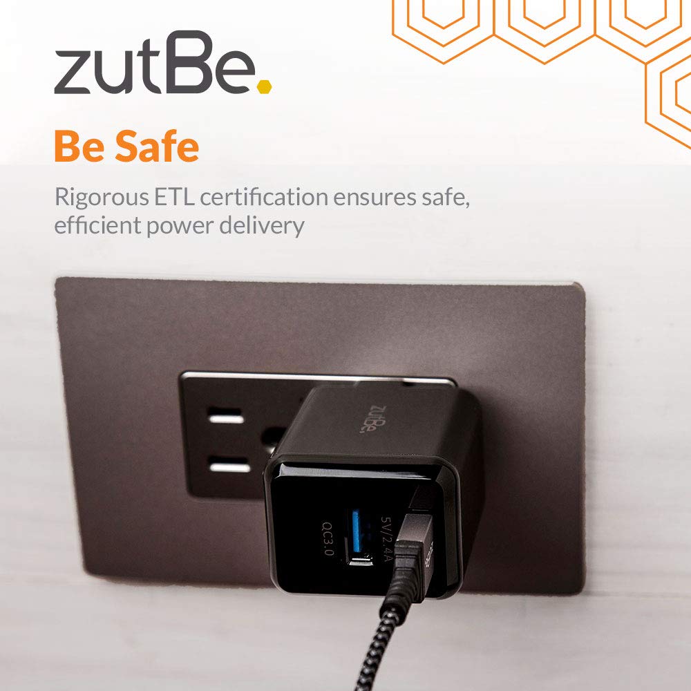 zutBe Dual Port USB-A Foldable 30W, 2.4A Fast Foldable Plug, 1 Quick Charge QC 3.0 Wall Charger Compatible with iPhone 14 13 12 SE 11 X 8 7 & iPad