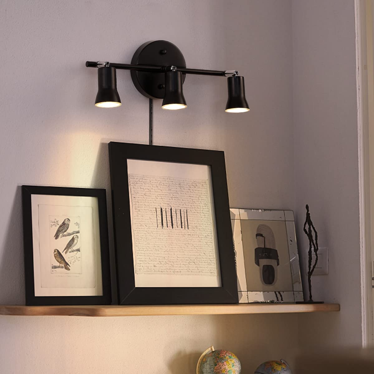 GLADFRESIT Industrial Track Lighting Kit - Adjustable 3-Light Brass Lamp Holder, Rotatable Spot Lights for Kitchen Bathroom Loft, Vintage Ceiling