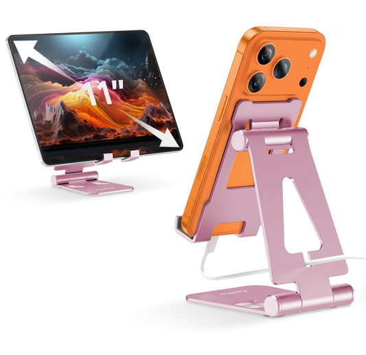 Aoviho Foldable Cell Phone Stand for Desk, Adjustable Phone Holder for Office, Video Calls and Streaming, Portable Desktop Phone Dock Compatible
