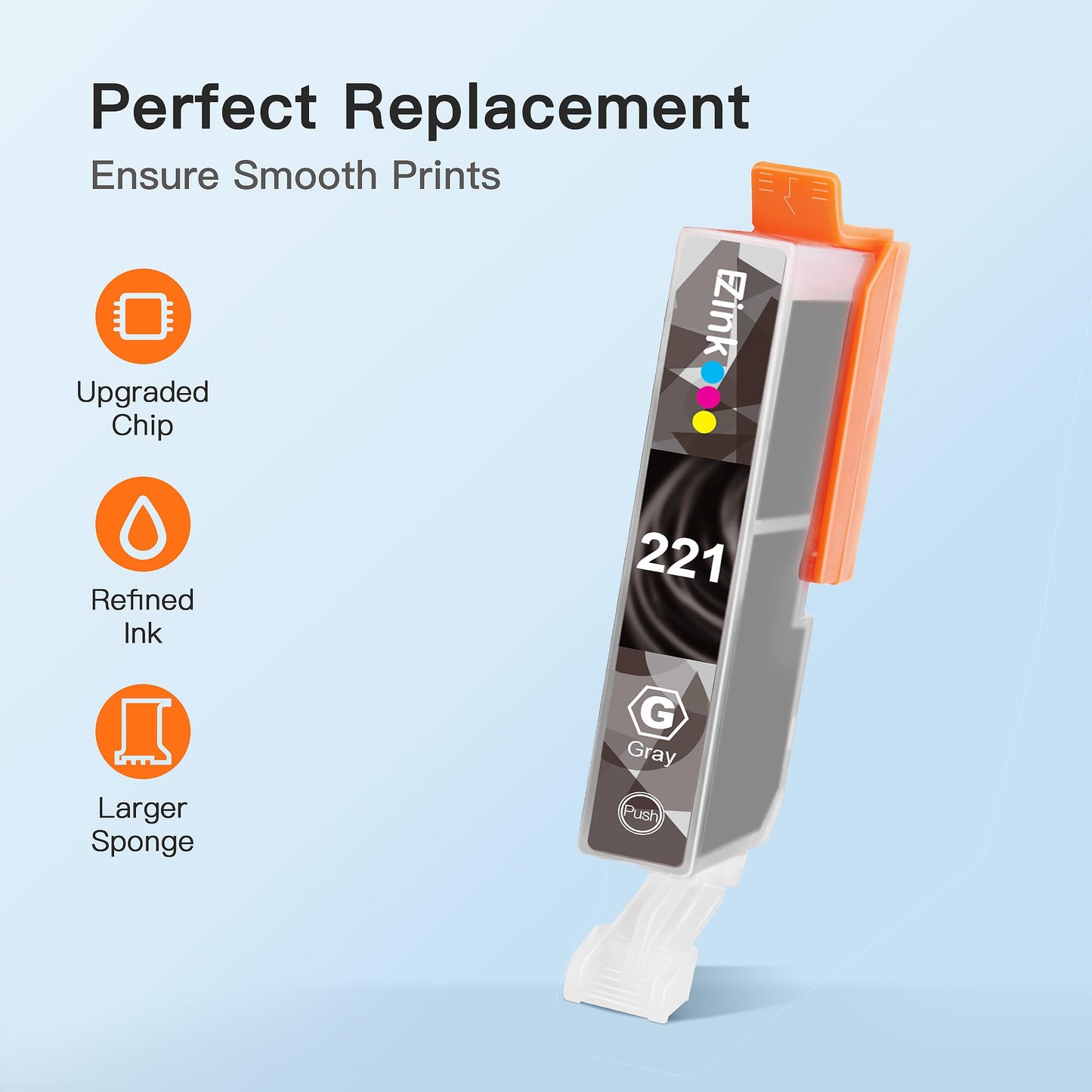E-Z Ink CLI-221 XL Gray Compatible Ink Cartridge Replacement for Canon 221 GY CLI221 CLI-221 Gray Ink Cartridges Work with Canon Pixma MP990 MP980