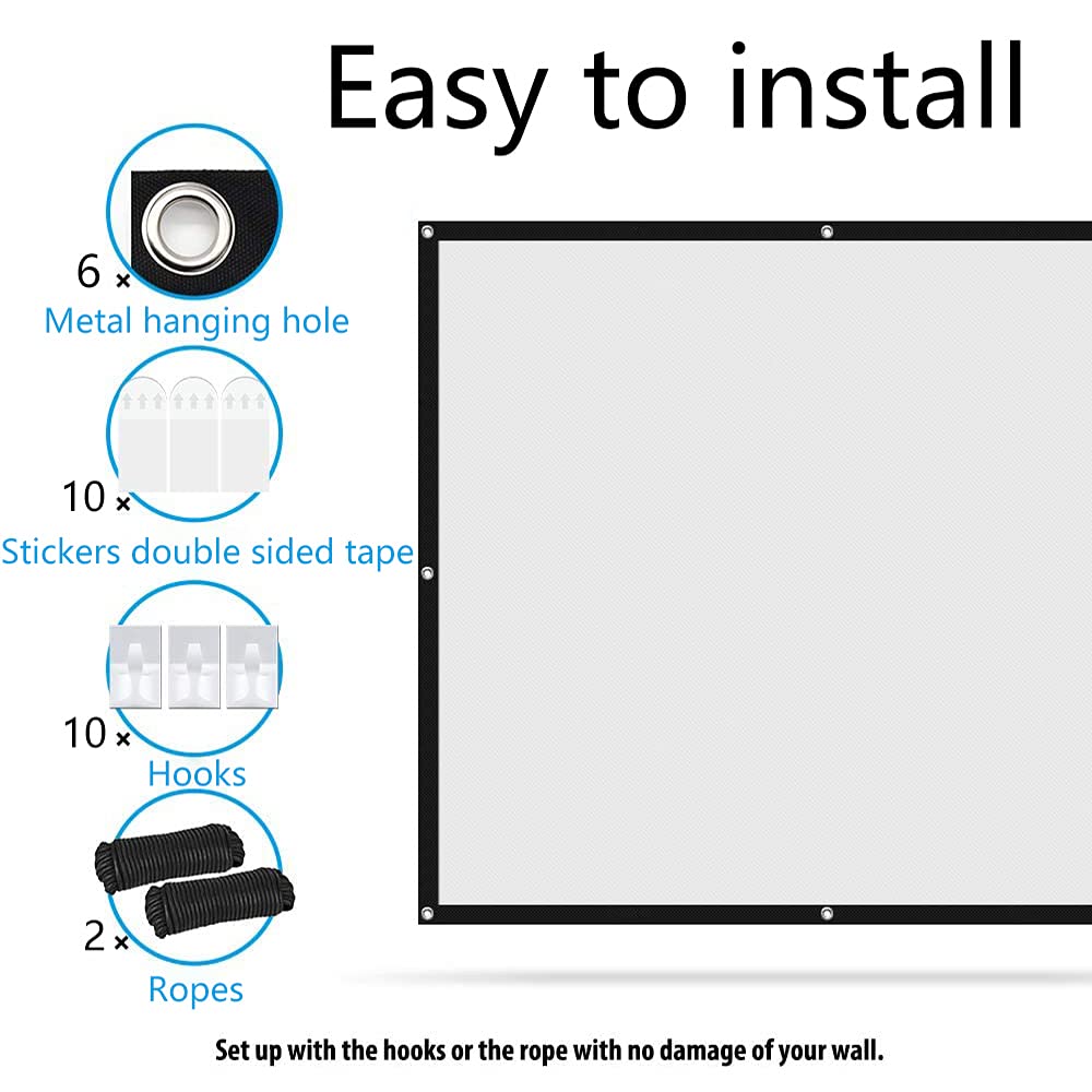 Jscreen 60 inch Projector Screen 16:9 HD Foldable Anti-Crease Portable Projection Movies Screen for Home Theater Outdoor Indoor Support Double Sided