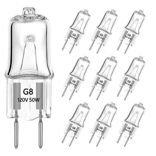 AHEVO G8 Light Bulbs 50W 120V Halogen Light Bulb G8 Base Bi-Pin 50W T4 JCD Warm White, Microwave Oven Replacements, Candle Warmer Bulbs,10Pack