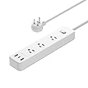 Amazon Basics Rectangle Power Strip 3 Outlet 3 USB Ports, 1 USB-C and 2 USB-A, 5 ft Extension Cord, for Home, Office, Travel, White