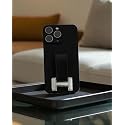 Hero Luxury Phone Grip with Premium Leather Loop, Metal Buckle, Built-in Kickstand (Chrome Buckle + Black Leather)
