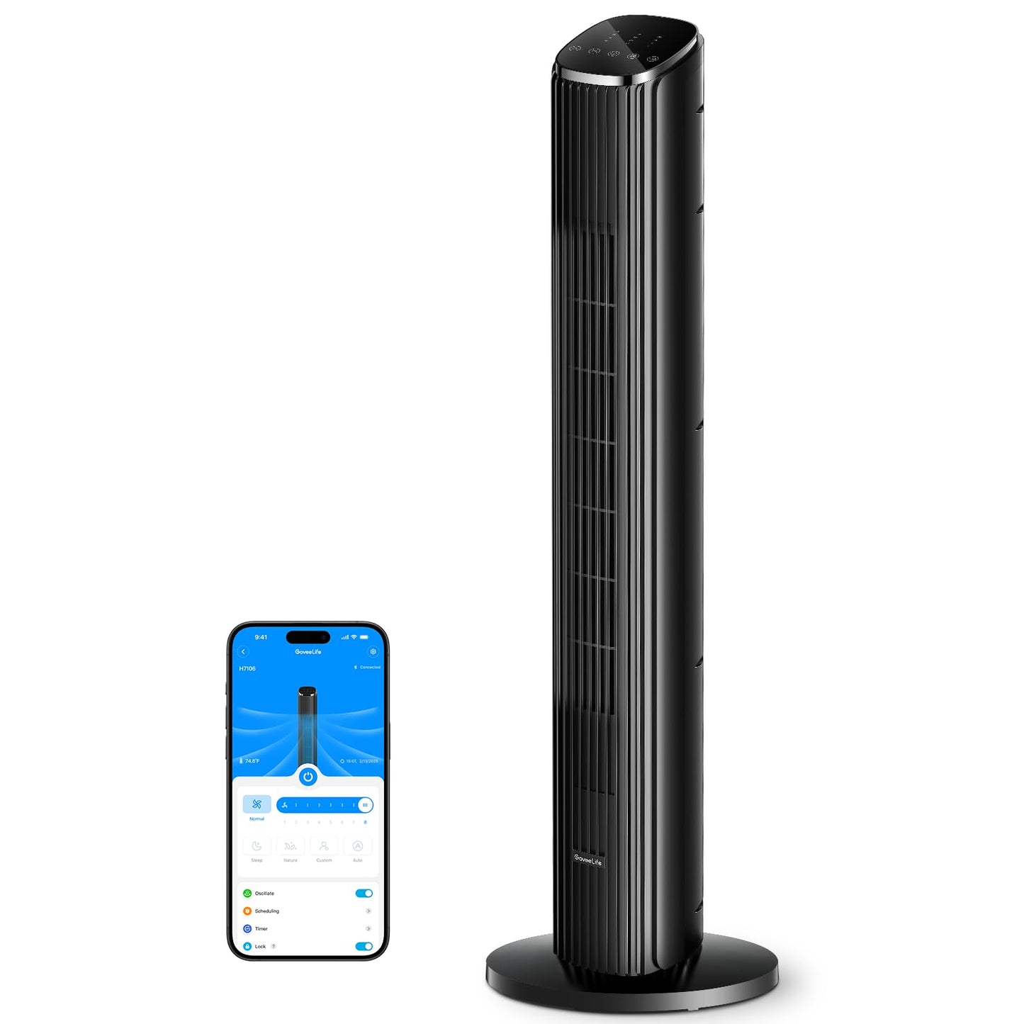 GoveeLife 36 in. Black Tower Fan for Bedroom, 5 Modes 8 Speeds up to 25ft/s