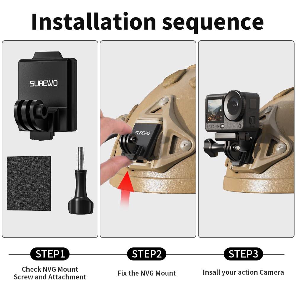 Aluminum NVG Helmet Mount, Tactical Helmet NVG Mount Compatible with GoPro Hero 13/12/11/10/9/8, DJI Osmo Action 6/5 Pro/4/3, Nano, Insta360, AKASO
