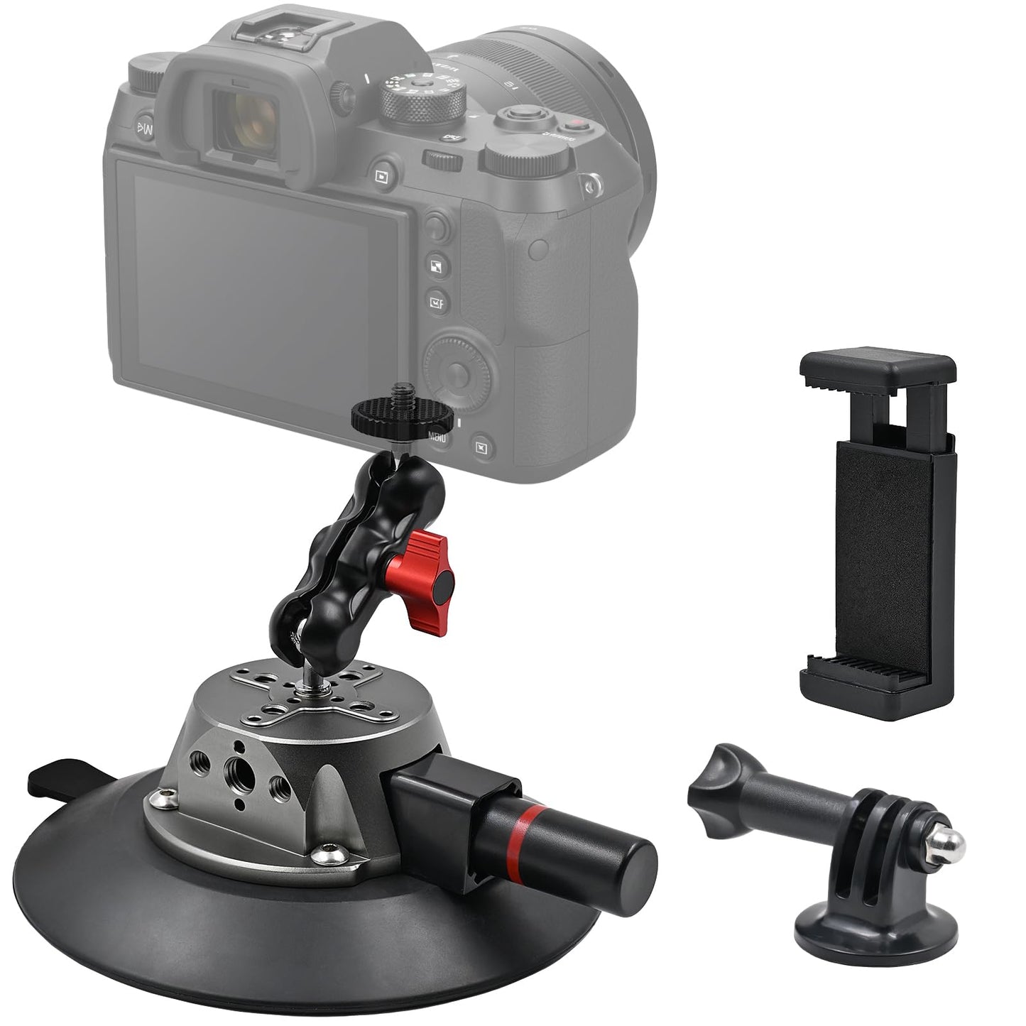 Ouhans 5.9"/15cm Suction Cup Camera Mount with Ball Head Magic Arm, Camera Suction Mount on Car Windshield for DSLR/Action Cameras/Phone Holder,