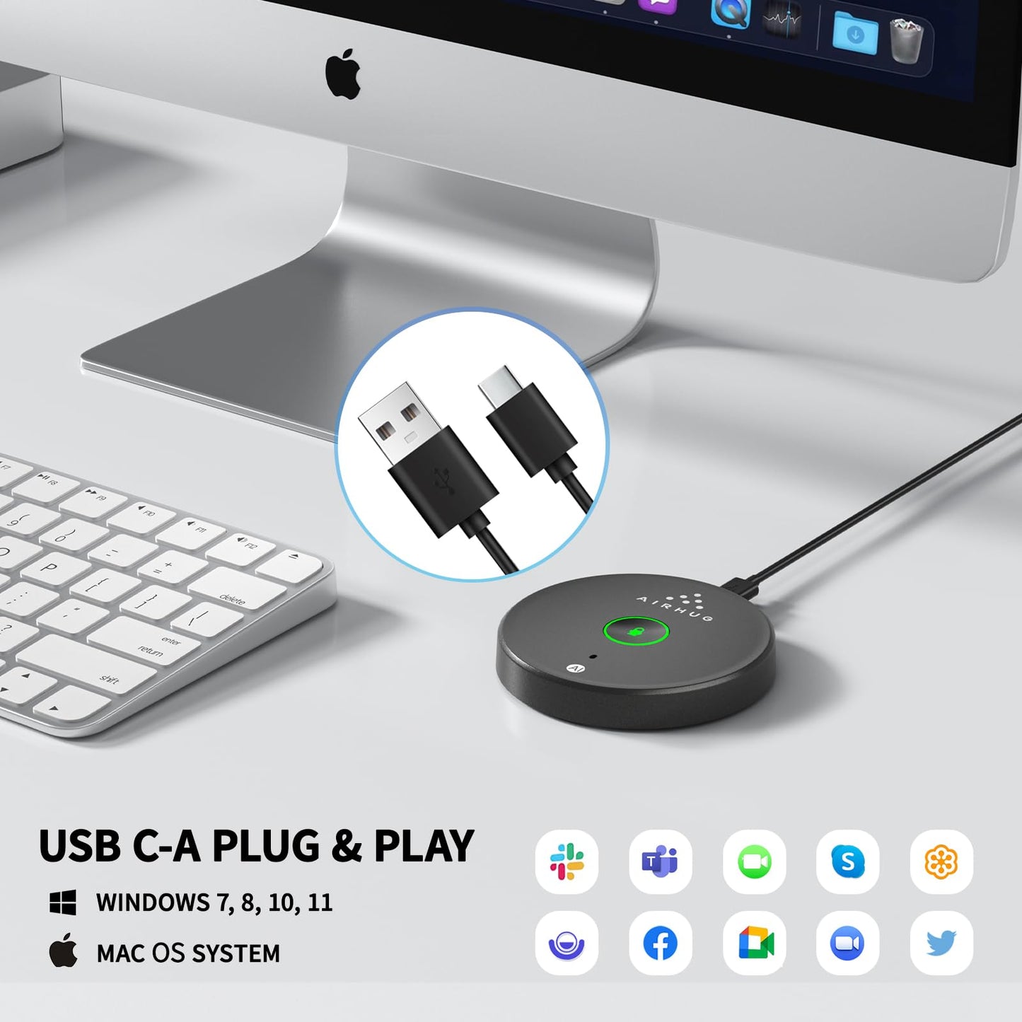 AIRHUG USB Microphone No Speaker,Desktop Computer Mic, Mute Button with LED Indicator,AI Noise Reduction,Plug & Play Omnidirectional Condenser PC