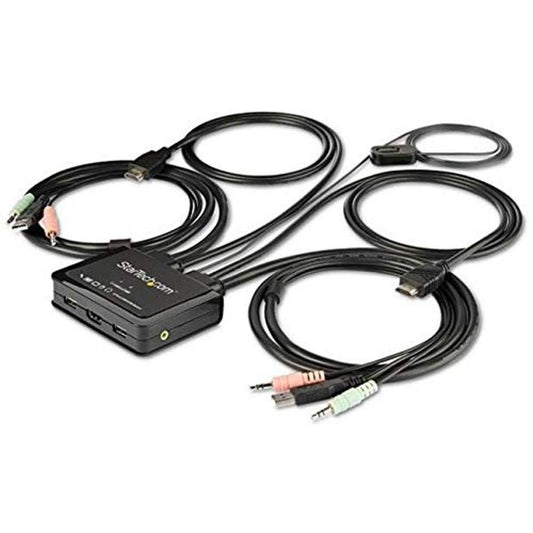 StarTech.com 2 Port HDMI KVM Switch - 4K 60Hz - Compact Dual Port UHD/Ultra HD USB Desktop KVM Switch w/Integrated 4ft Cables & Audio - Bus Powered &