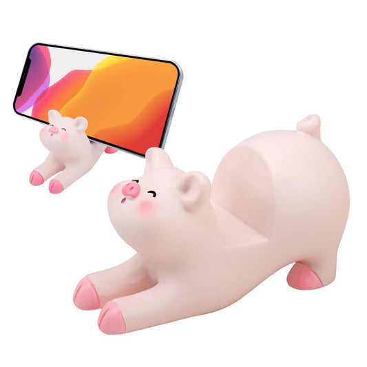 Seninda Cute Pig Phone Holder - Pink Resin Cellphone Stand for Desk, Animal Desktop Accessory and Office Decor