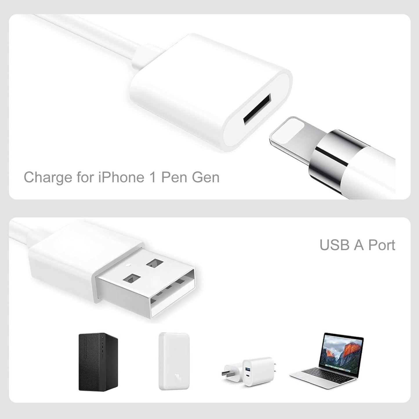 Fidioto (2 Pack 3.3Ft) Designed for Pencil 1st Gen! iPencil Charging Adapter 20 Mins Full Charge for iPhone 1 Pen Gen, No Need to Transfer, Plug