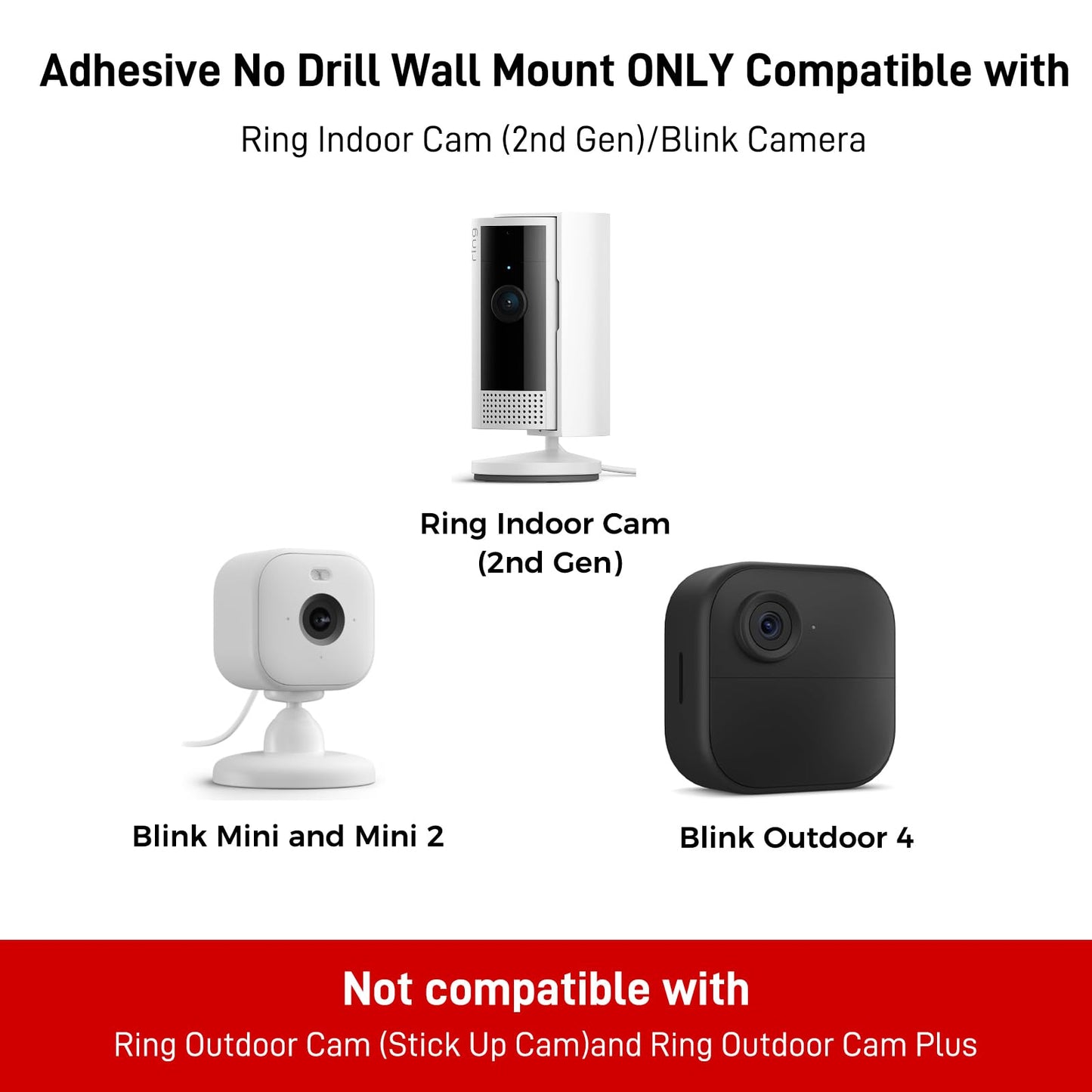 3 Pack Ring Indoor Camera No Drill No Screws Wall Mount Bracket Compatible with Ring Indoor Cam (2nd Gen)/Blink Mini /Mini 2 /Blink Outdoor 4 Camera Adhesive Wall Mount