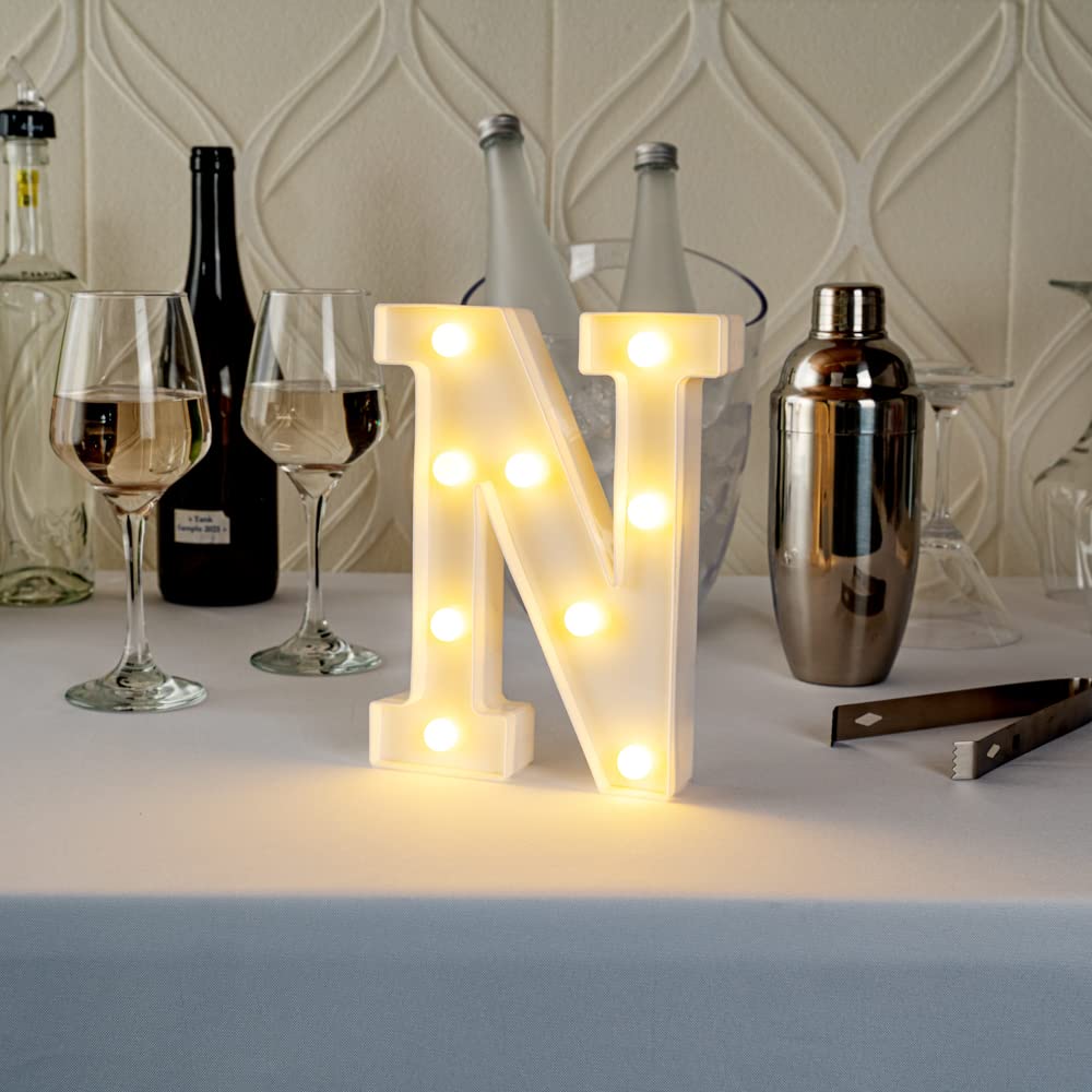 Restaurantware Illumify 6.6 x 1.2 x 8.7 Inch Light Up Letter 1 Durable Marquee LED Light - Letter N Touchproof White Plastic Party Light Keyhole Slot