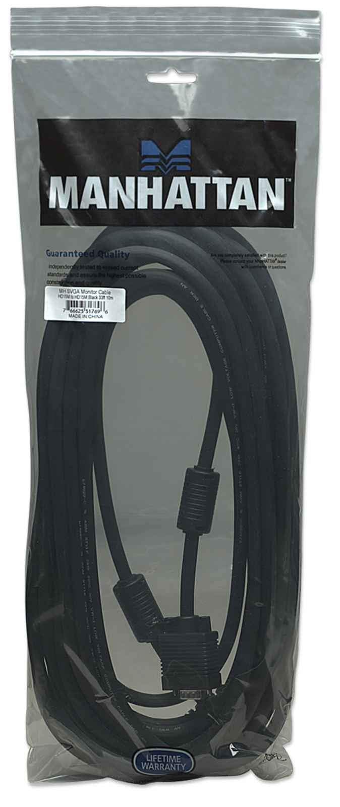 Manhattan SVGA Cable HD15 Male to Male with core 33-Feet/10m (317696)