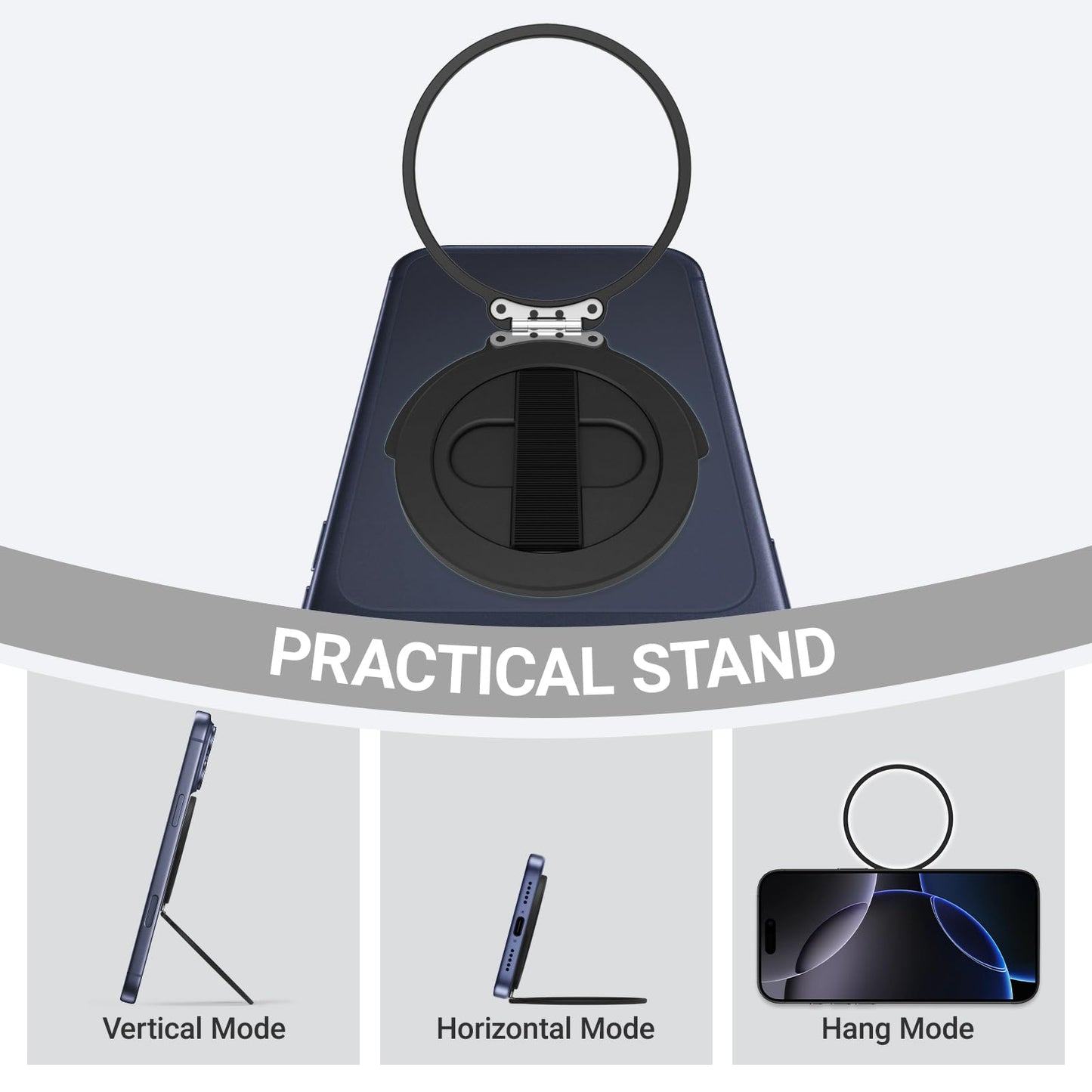 Gornergrat Grat 4 for Magsafe Magnetic Phone Grip Stand, 360° Rotatable Elastic Strap Loop, Detachable Ultra-Thin Aluminum Ring Kickstand Compatible
