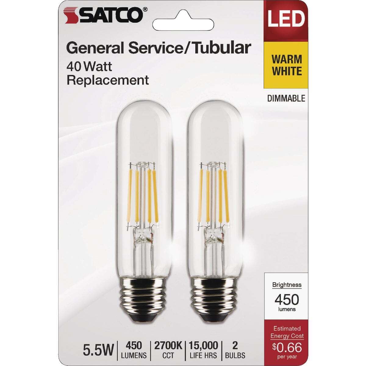 Satco 21862-5.5T10/LED/CL/927/120V/E26/2CD Tubular (S21862) Clear Tubular Picture Light Bulb