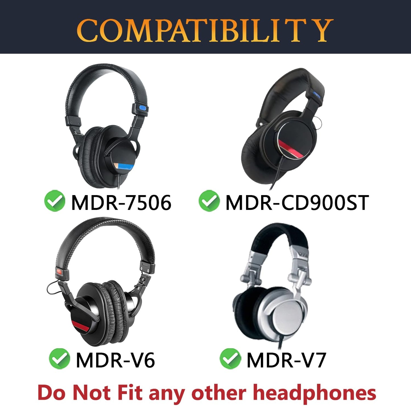 SOULWIT Earpads for Sony MDR-7506/ MDR-V6/ MDR-V7/ MDR-CD900ST Headphones, Ear Pads Cushions with Softer Protein Leather, High-Density Foam - Black