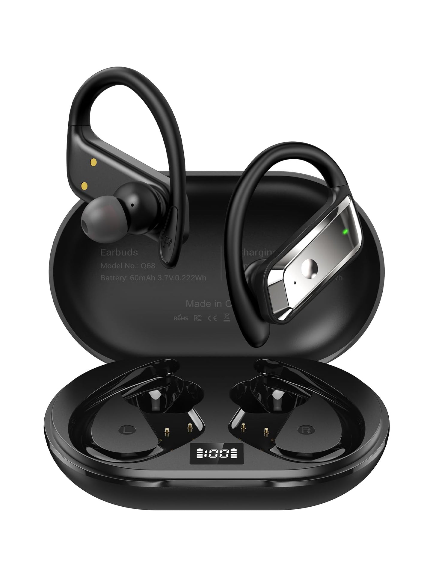 Hulaed Wireless Earbuds Bluetooth 5.4 Headphones 53H Playtime Sport Earphones with LED Display,Over-Ear Buds Built in Mic in Ear Waterproof Headset…