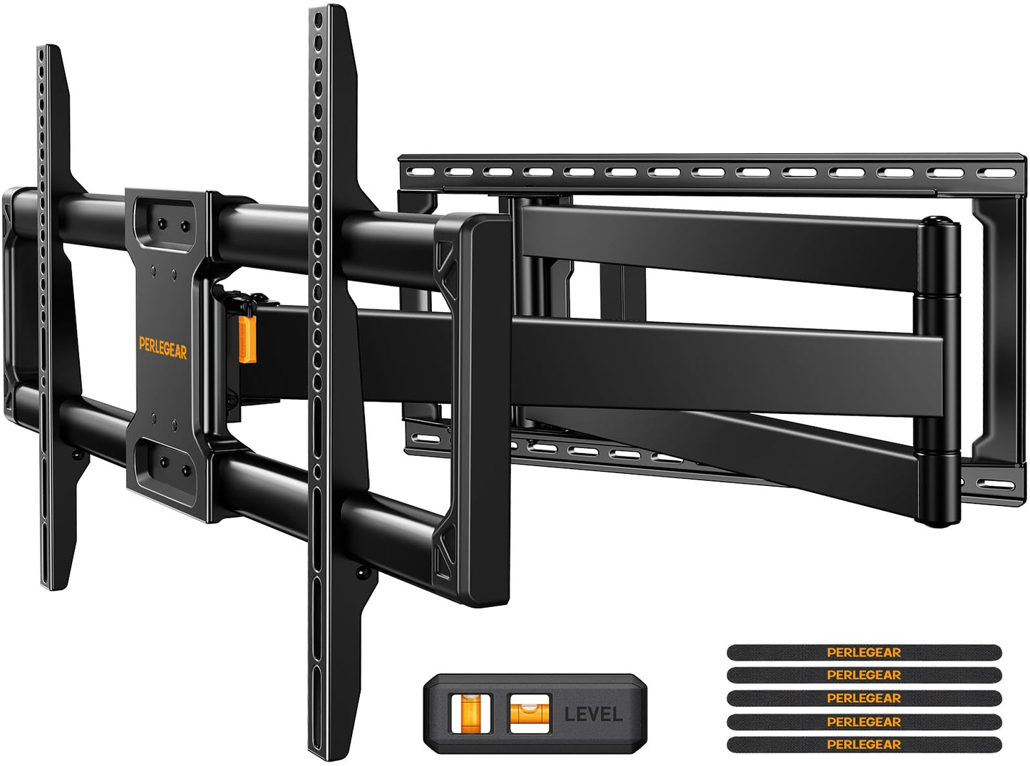 Perlegear Long Arm Full Motion TV Wall Mount for 42-97 Inch TVs up to 150 lbs, Pre-Assembled TV Mount with Full Swivel, Tilt and Extension, Fits