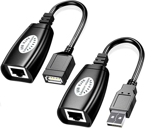 USB Extender Over RJ45 Cat 6/5/5e Adapter, RJ45 Ethernet Splitter to USB Extension UP to 50m/164ft, Compatible with Computers, Mobile Phones, Mice