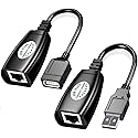 USB Extender Over RJ45 Cat 6/5/5e Adapter, RJ45 Ethernet Splitter to USB Extension UP to 50m/164ft, Compatible with Computers, Mobile Phones, Mice