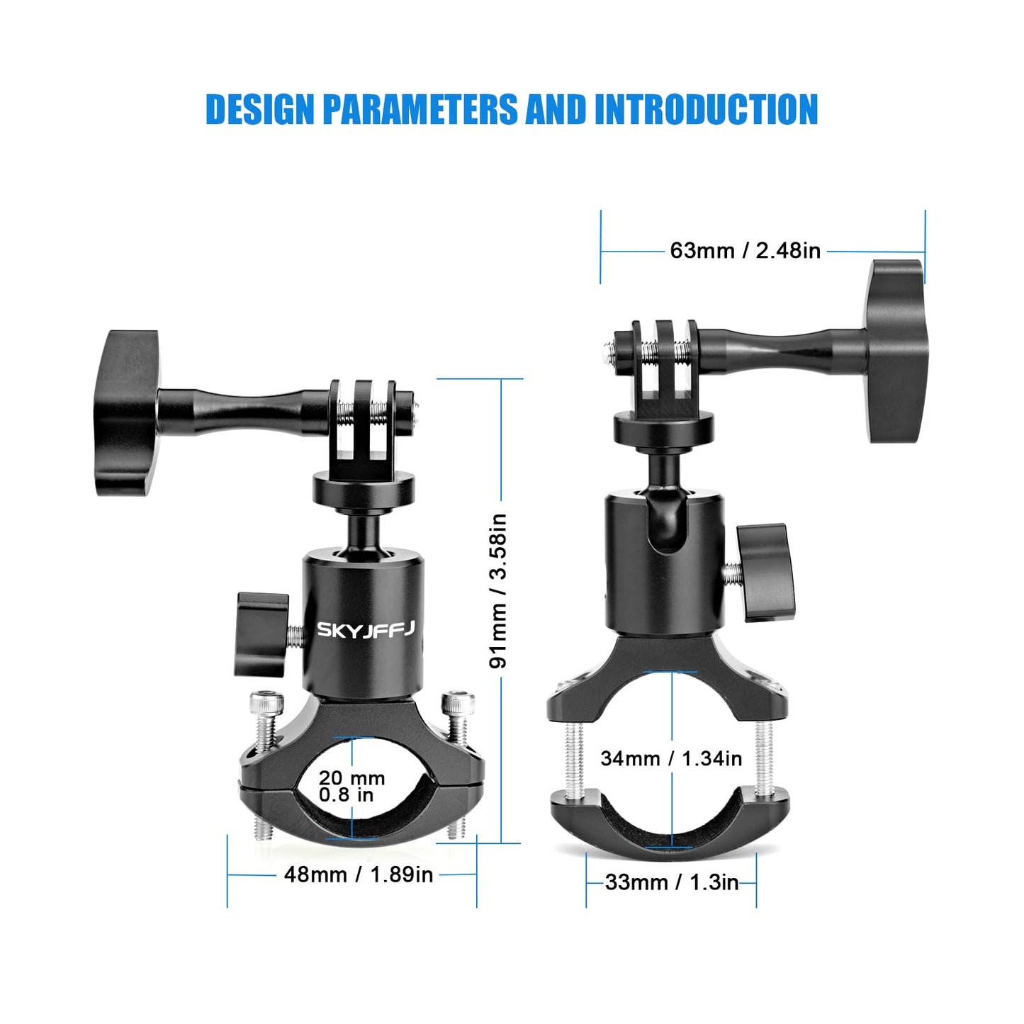 SKYJFFJ Ball Head Gimbal Camera Bike Handlebar Mount for Gopro Hero 13 12 11 10 9 8,360 Degree Rotating Aluminium Bicycle Motorcycle Mount DJI Osmo