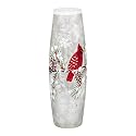 Cypress Home Beautiful Christmas Pine Cones and Cardinal Hand Painted Glass LED Cylinder Table Décor - 4 x 4 x 12 Inches Indoor/Outdoor Decoration