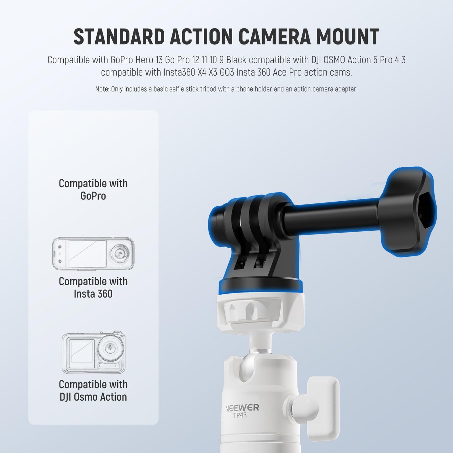 NEEWER Basics Mini Desk Selfie Stick Tripod Compatible with iPhone GoPro Insta360 DJI, Portable Small Camera Webcam Android Cell Phone Holder Ball