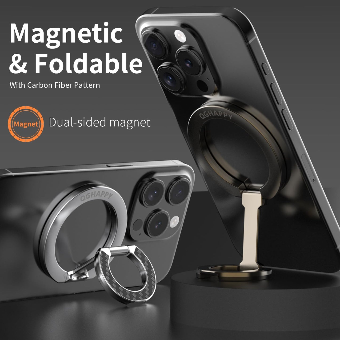 Magnetic Phone Ring Grip [Dual-Sided Magnetic] [Super Magnet] [Magnet Phone Stand Grip Compatible with Car Mounts] Phone Holder for iPhone