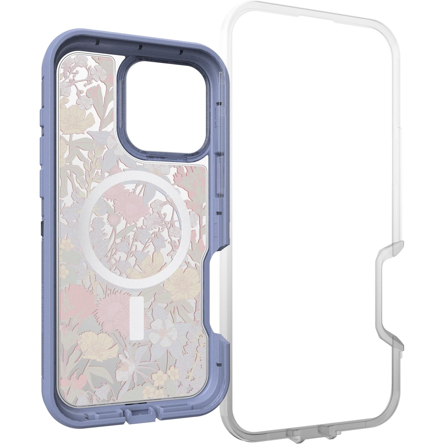OtterBox iPhone 16 Pro Max Defender Series XT Clear Case - Floral Purple - Tough, Rugged & Durable iPhone Case, Snaps on MagSafe, Pressure-Fitted