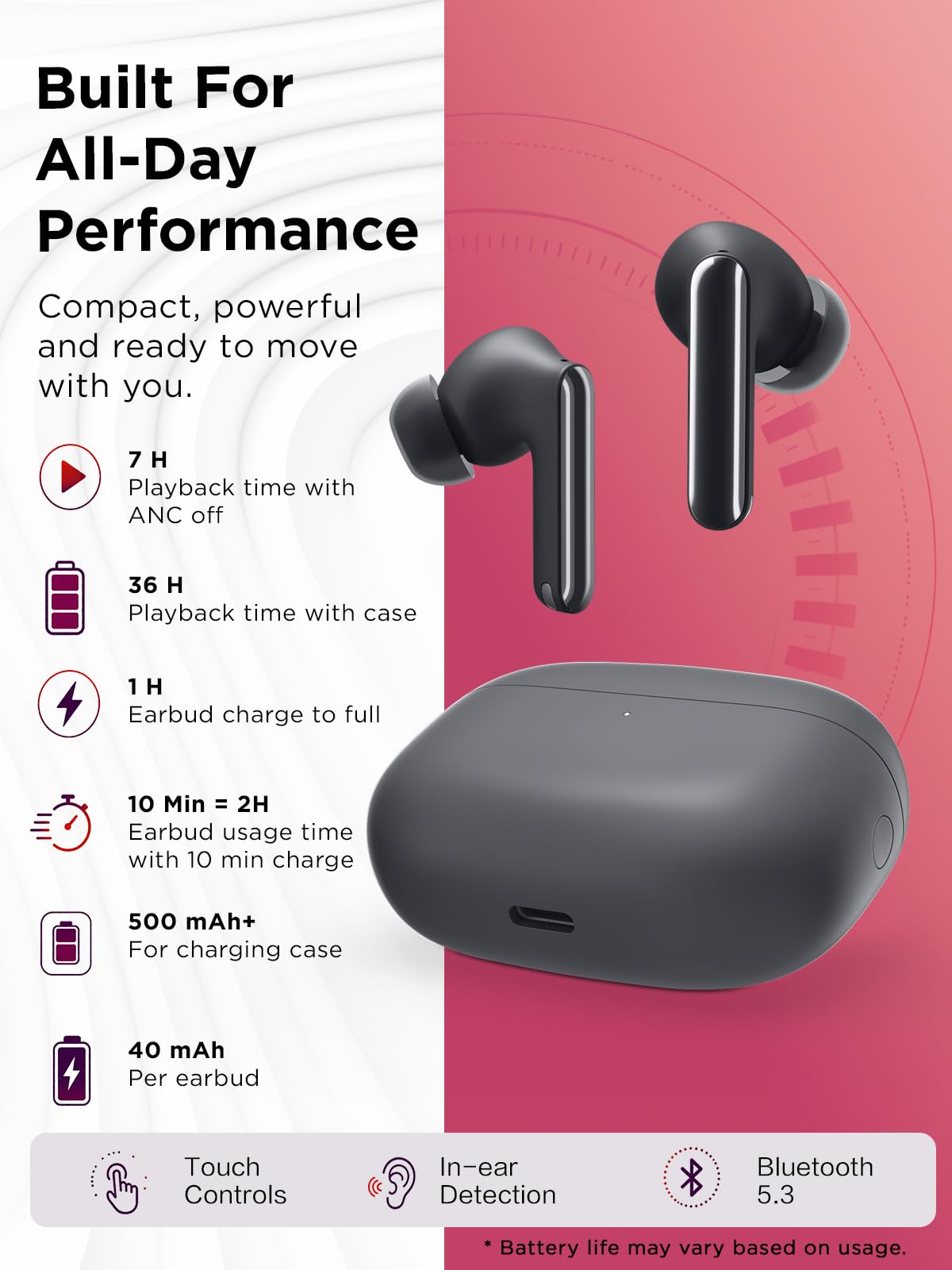 Lenovo TWS Earbuds - True Wireless Earbuds with Active Noise Cancellation, Dolby Atmos Sound, 3 Mic ENC, IP55, Thunder Grey