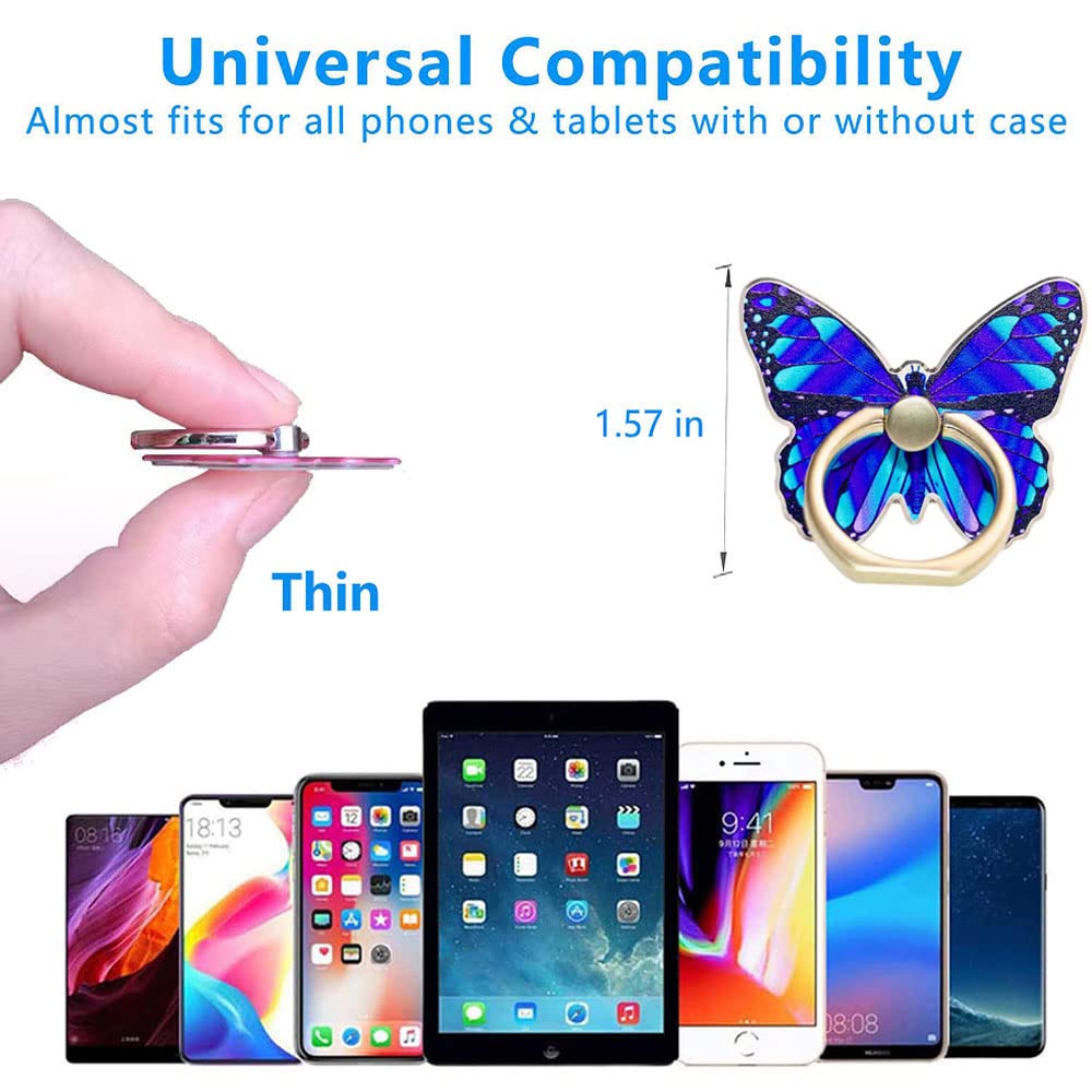 Kinizuxi Cell Phone Ring Holder, Butterfly Phone Ring Grip Stand 360°Rotation Finger Ring Kickstand Compatible with iPhone,All Android Smartphone