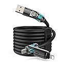 MFish 4-in-1 USB Charging Cable with Carrying Case, 240W Fast Charger Cord, USB-A & Dual USB-C to USB-C/Lightning, for iPhone 17/16/15/14, iPad