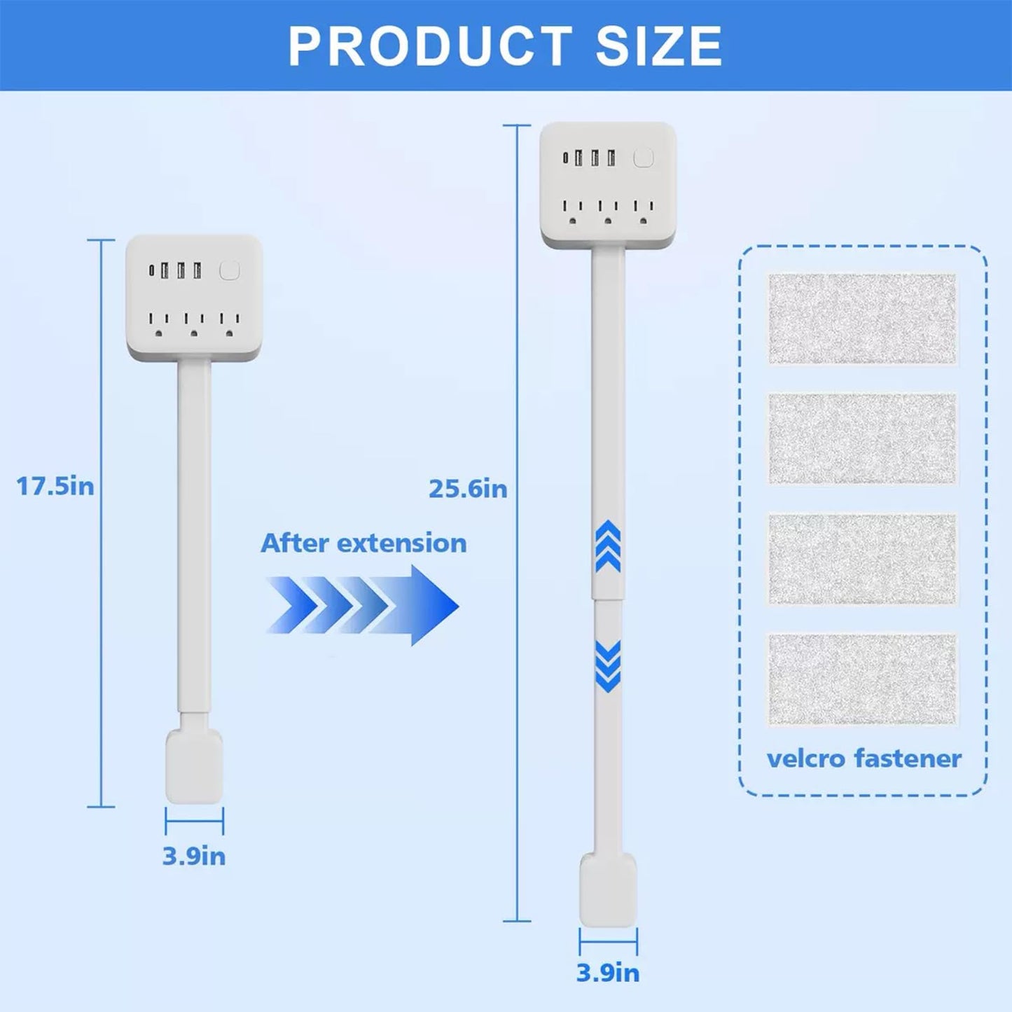 Electrical Outlet Extender Stick,Extendable Socket Features 3 USB-A,1 USB-C and 3 AC Outlets,Electric Outlet Extender,Rotates 180°,Extends