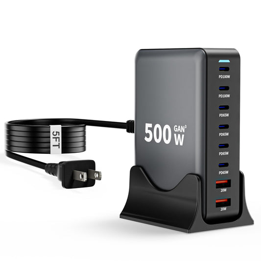 USB C Charger Block, 500W GaN 8 Port USBC Charging Station USB Hub Block Cube with PD3.0 Type C & USB A Wall Charger Power Adapter for Multiple