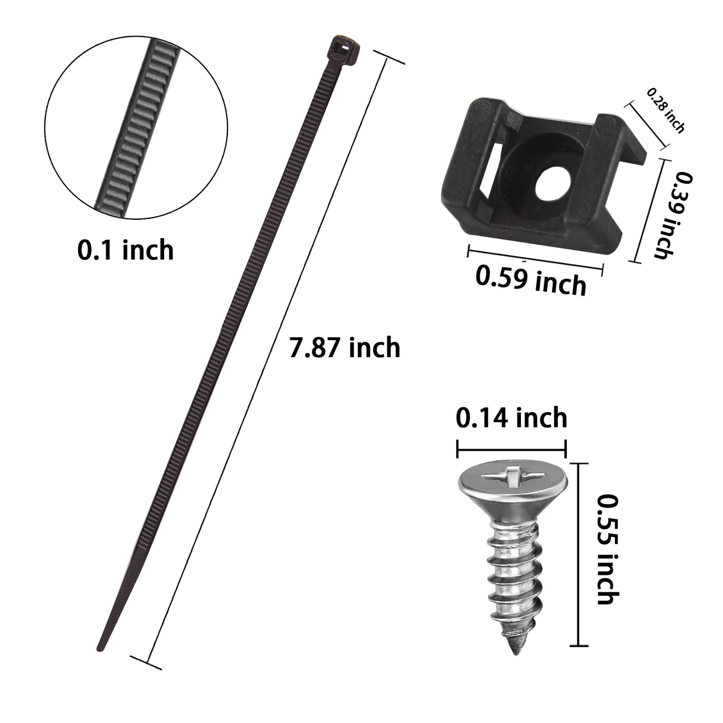 100 Cable Tie Mounts - Saddle Type, Self-Locking Zip Ties (203.2 x 3.3mm) & Deep Thread Pan Head Screws (100 Pieces, BLACK)