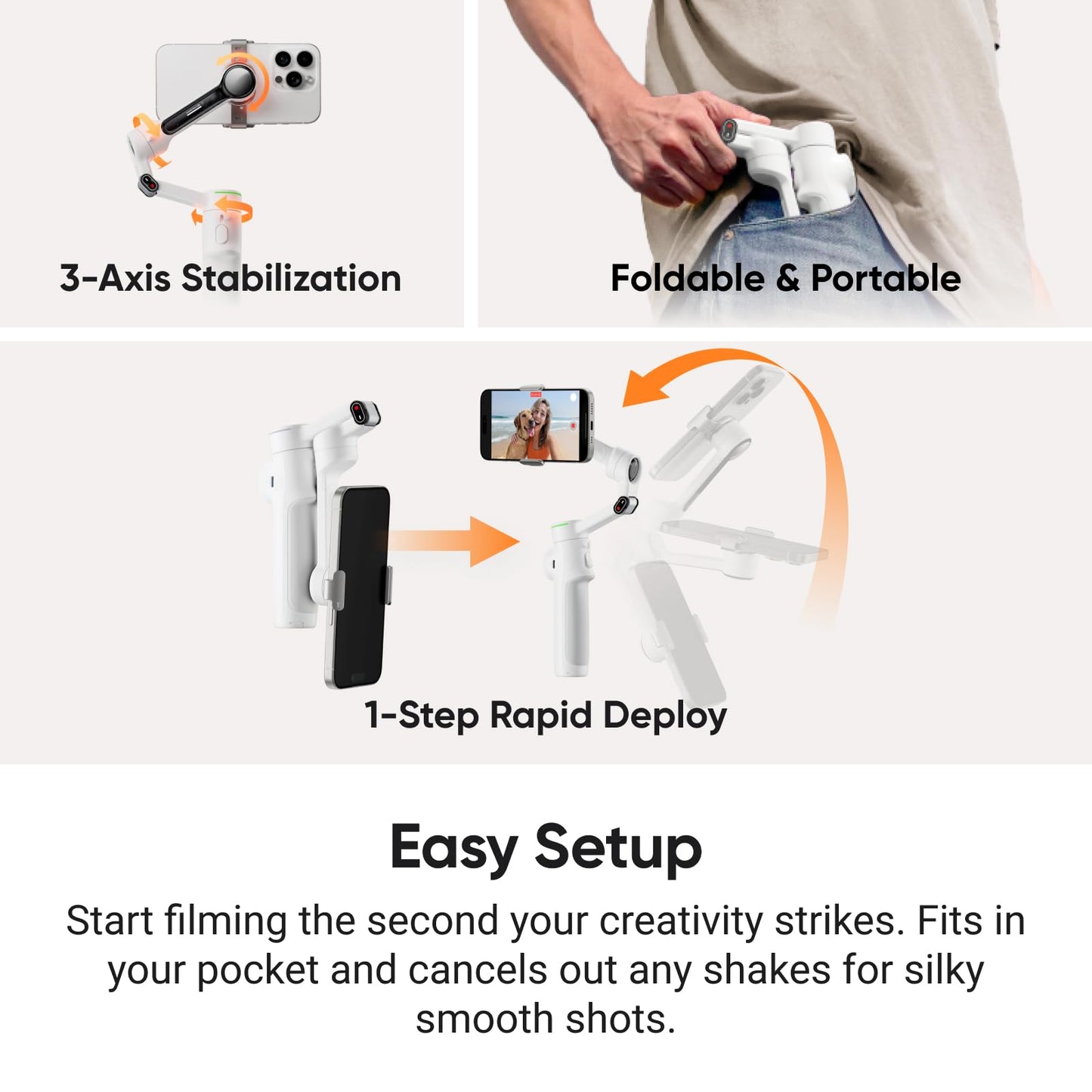 Insta360 Flow 2 Pro Vlog Bundle White - Foldable AI Phone Gimbal, Track in 200+ Apps with Apple DockKit, 360º Pan Tracking, Built-in Tripod/Selfie