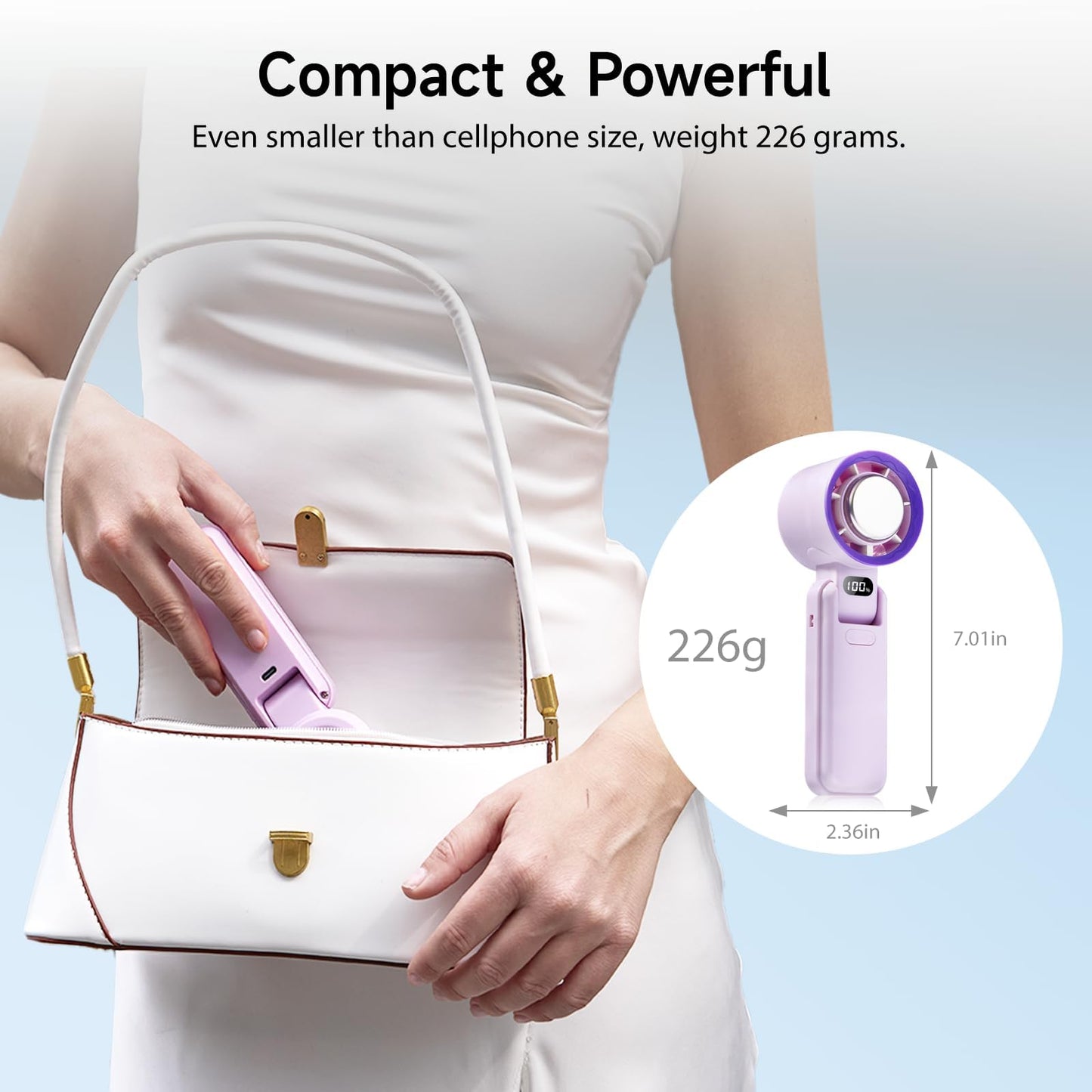 Portable Handheld Turbo Fan, 3 IN 1 High-Speed(1-100) Adjustable Mini Fan Up to 14H Cooling Time, 3600mAh Rechargeable, Digital Display, Personal