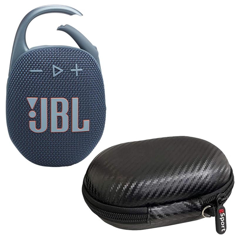 JBL Clip 5 Ultra Portable Bluetooth Speaker with gSport Carbon Fiber Case (Blue)