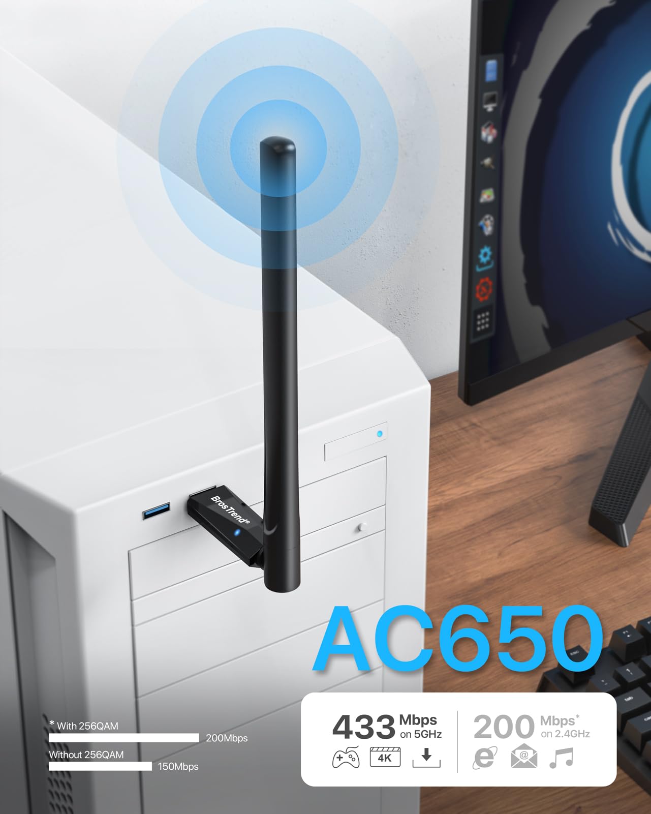 BrosTrend 650Mbps Linux Compatible WiFi Adapter Supports Kali Linux, Ubuntu, Mint, Debian, Kubuntu, Zorin, PureOS, Raspberry Pi 2+, Windows, Dual Band
